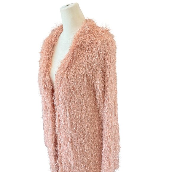 NWT Jella C. Blush Pink Long Maxi Textured Shaggy Cardigan - Picture 4 of 10